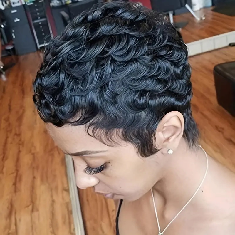 Short Pixie Cut Wig Human Hair Cheap - Peruca Curta Pixie Cacheada de Cabelo