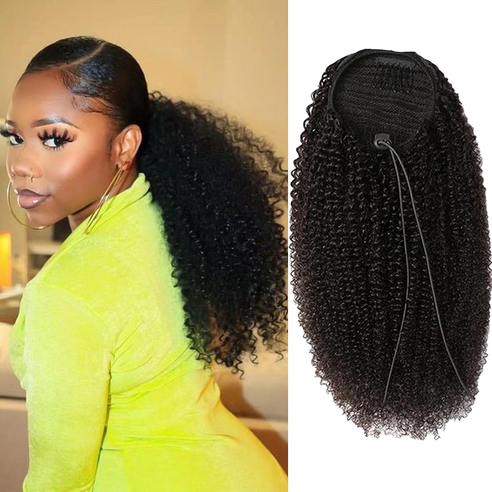 Seamless Clip In Hair Extensions Human Hair - Rabo de Cavalo Afro Kinky Cacheado