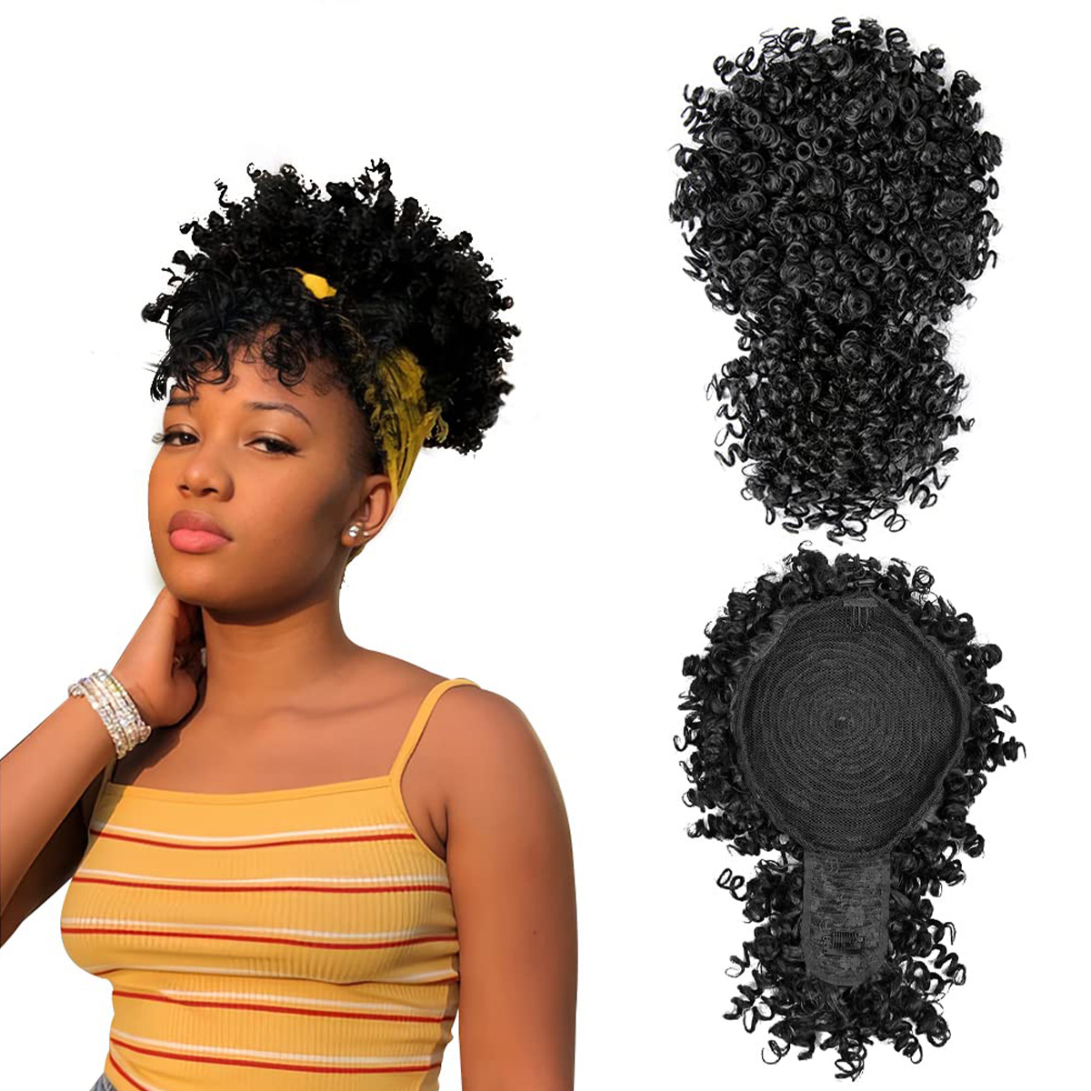 Drawstring Afro Curly Puff Ponytail - Afro Puff rabo de cavalo sintético
