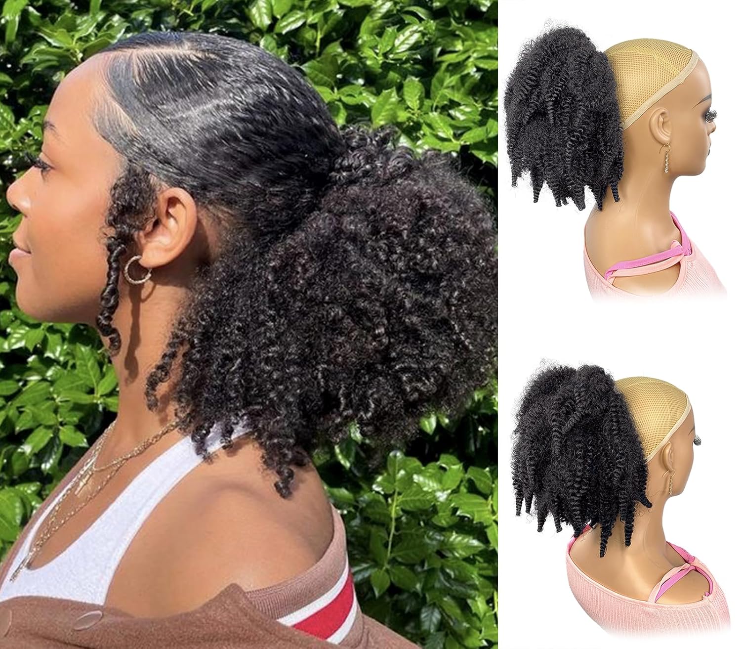 Drawstring Afro Curly Puff Ponytail - Ponytail Curto de Cabelo Marley de