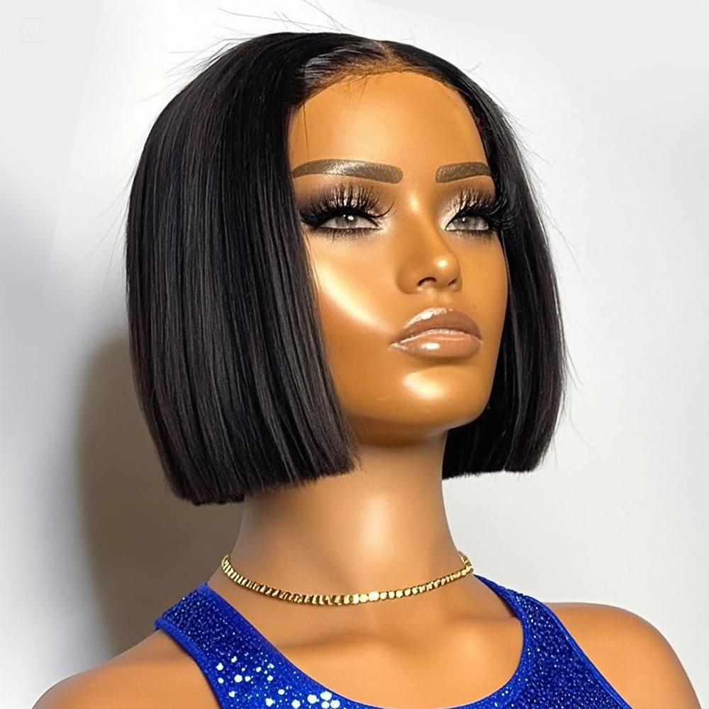Glueless Wear And Go Human Hair Wig - Peruca Bob Curta Lisa com Densidade