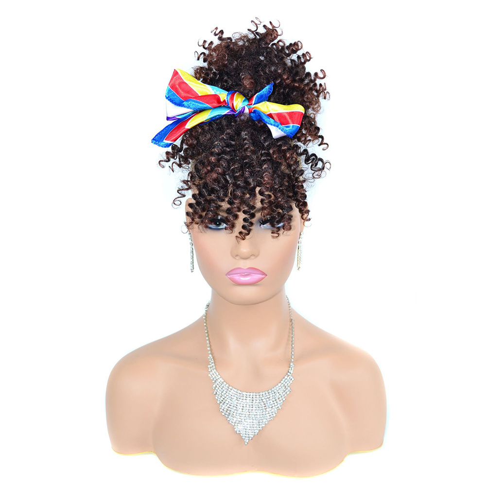 Drawstring Afro Curly Puff Ponytail - Coque Afro Kinky Cacheado com Franja
