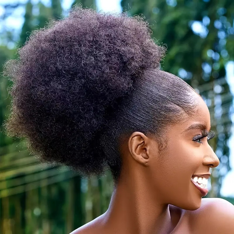 Drawstring Afro Curly Puff Ponytail - 1pc feminino 10-Polegada afro kinky encaracolado