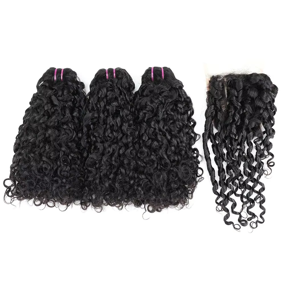 Deep Wave 3 Bundles With Closure - Pixie onda pacotes de cabelo com