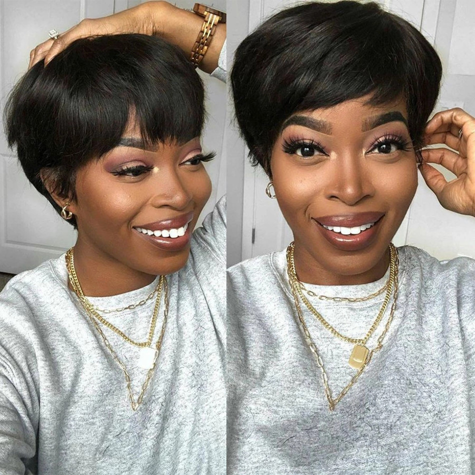 Perucas Curtas de Cabelo Human - Short Pixie Cut Wig Human Hair Cheap avaliação e preço