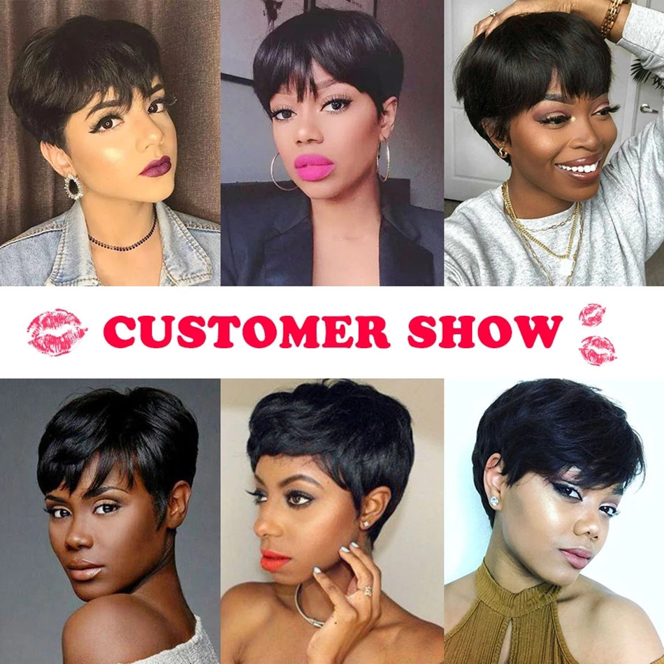 Perucas Curtas de Cabelo Human - Short Pixie Cut Wig Human Hair Cheap avaliação e preço