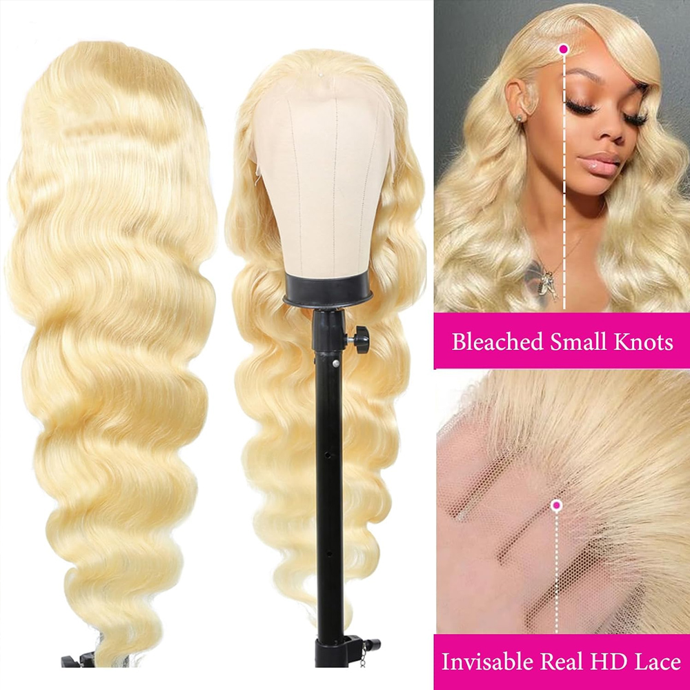 Perucas de Cabelo Humano Ondul - 613 Blonde Body Wave Lace Front Wig avaliação e preço