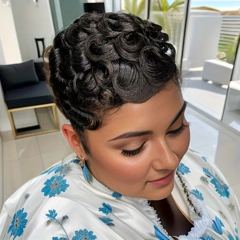 Peruca Curta Pixie Cacheada de - Short Pixie Cut Wig Human Hair Cheap avaliação e preço