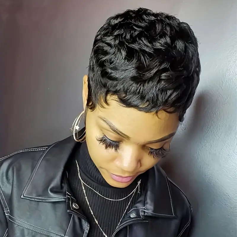 Peruca Curta Pixie Cacheada de - Short Pixie Cut Wig Human Hair Cheap avaliação e preço