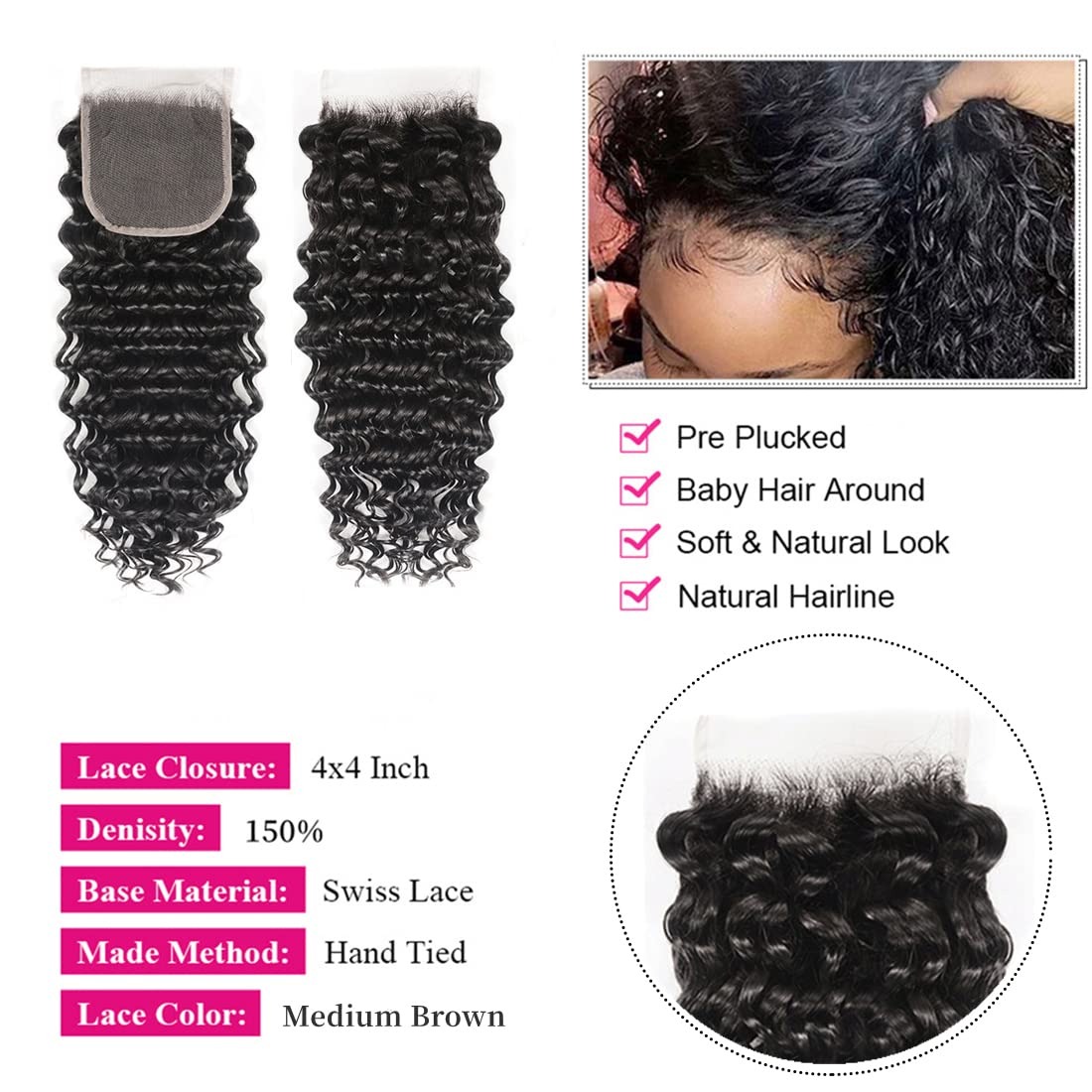 Pacotes de Cabelo Ondulado Nat - Deep Wave 3 Bundles With Closure avaliação e preço