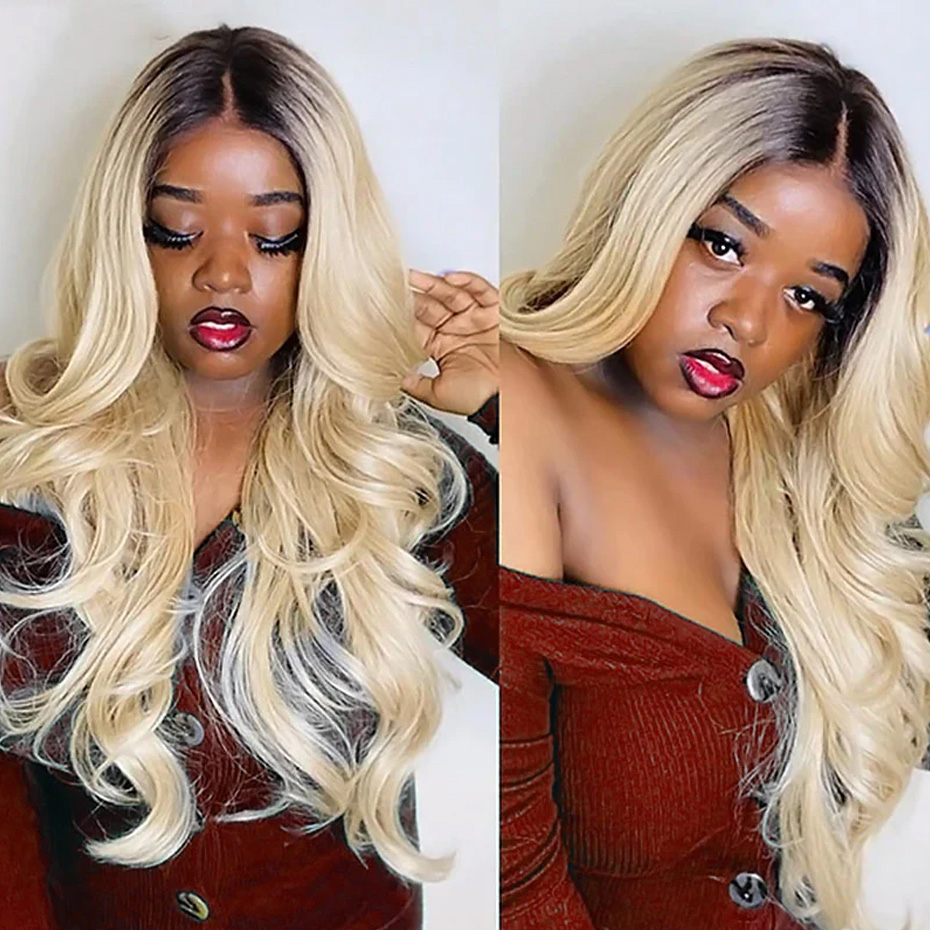 Perucas de Cabelo Humano Ombré - 613 Blonde Body Wave Lace Front Wig avaliação e preço