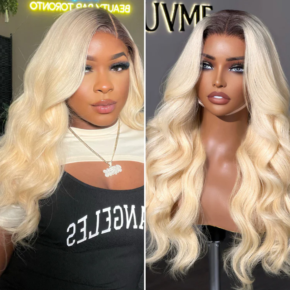 Perucas de Cabelo Humano Ombré - 613 Blonde Body Wave Lace Front Wig avaliação e preço