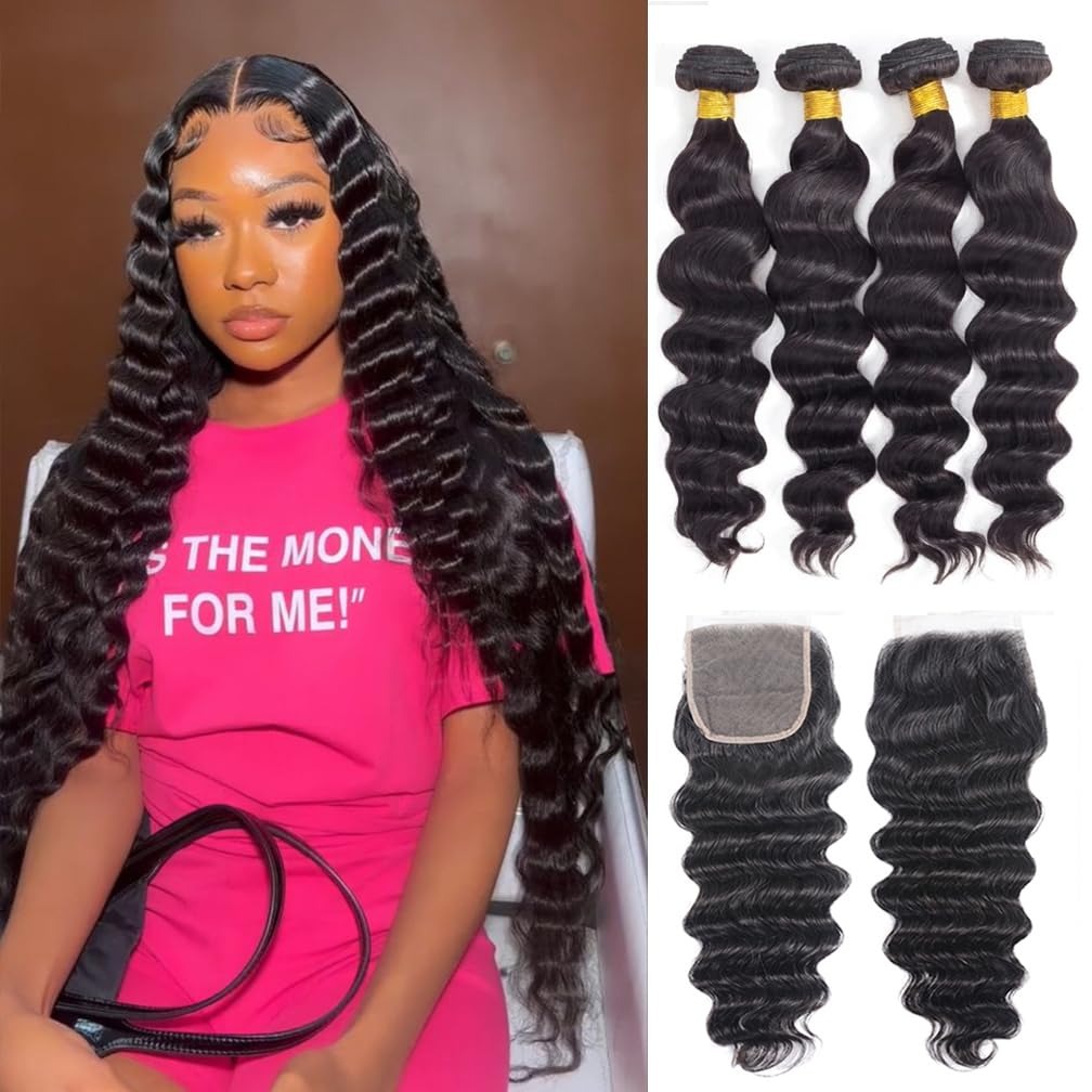 Cabelo Humano Ondulado Solto d - Deep Wave 3 Bundles With Closure avaliação e preço