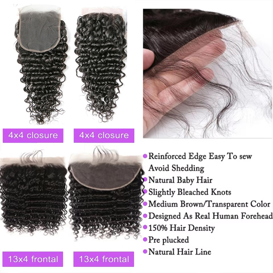 Pacotes de Cabelo Ondulado Pro - Deep Wave 3 Bundles With Closure avaliação e preço