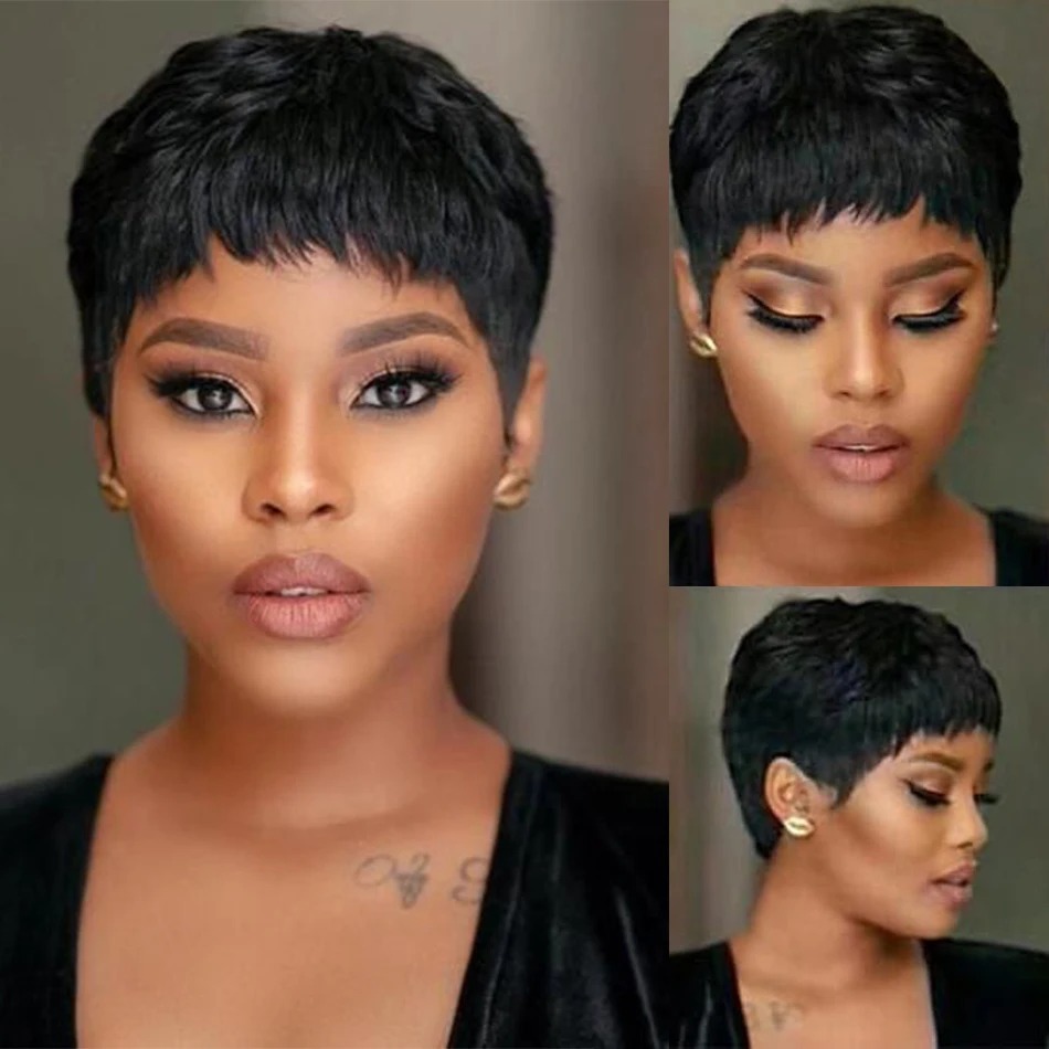 Peruca curta reta bob pixie co - Short Pixie Cut Wig Human Hair Cheap avaliação e preço