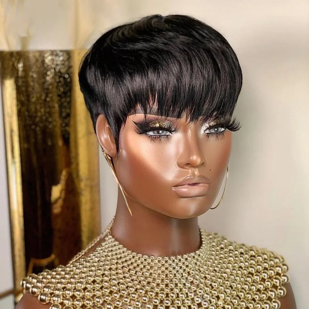 Peruca curta reta bob pixie co - Short Pixie Cut Wig Human Hair Cheap avaliação e preço