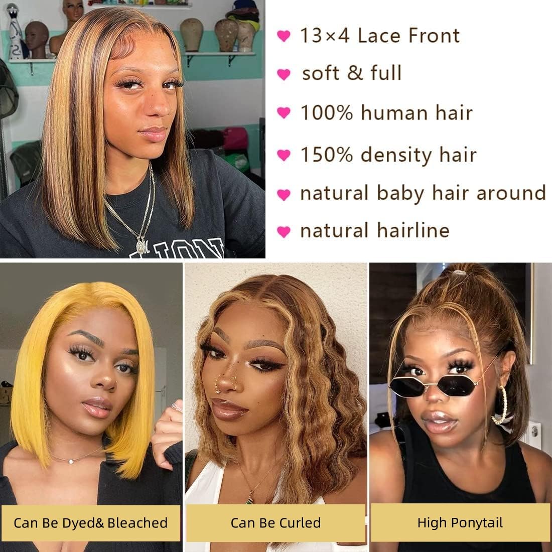 Peruca Bob de Cabelo Humano 13 - Pre Parted 13X4 Lace Front Bob Wig avaliação e preço