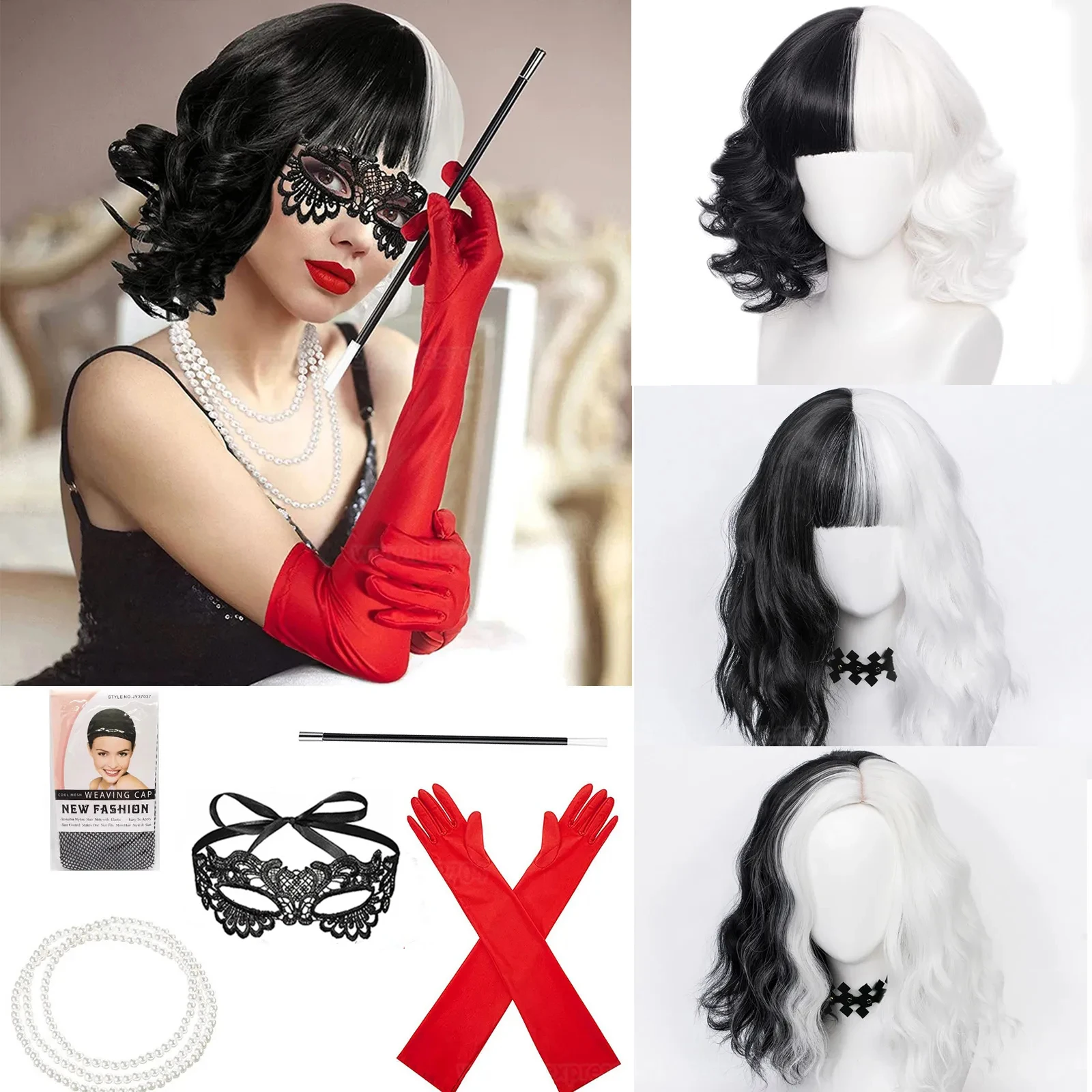 Peruca de Cosplay Cruella de V - Synthetic Braided Wigs For Black Women avaliação e preço