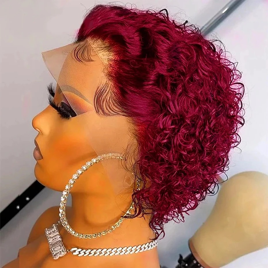 Peruca Pixie Cut 99J com Renda - Short Pixie Cut Wig Human Hair Cheap avaliação e preço