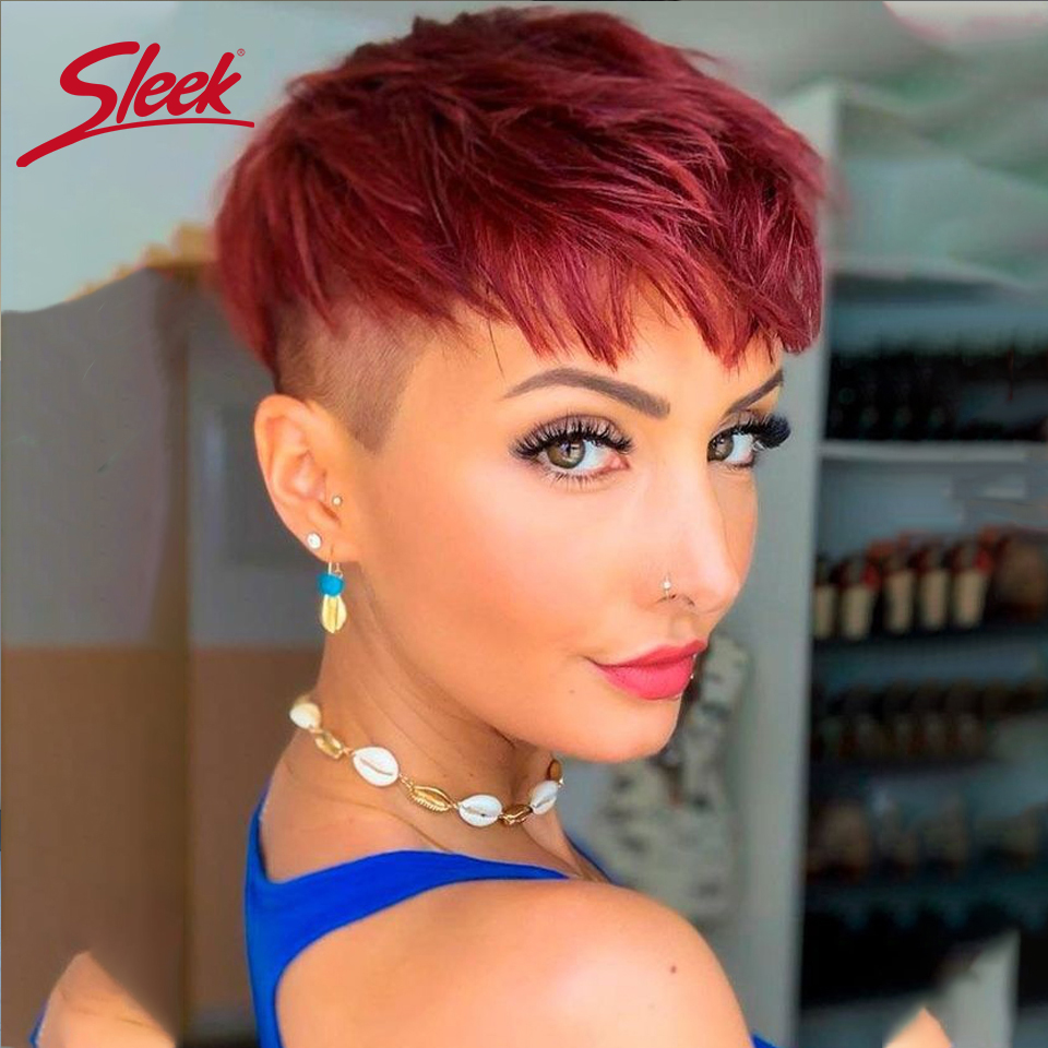Sleek-Brazilian Straight Pixie - Short Pixie Cut Wig Human Hair Cheap avaliação e preço