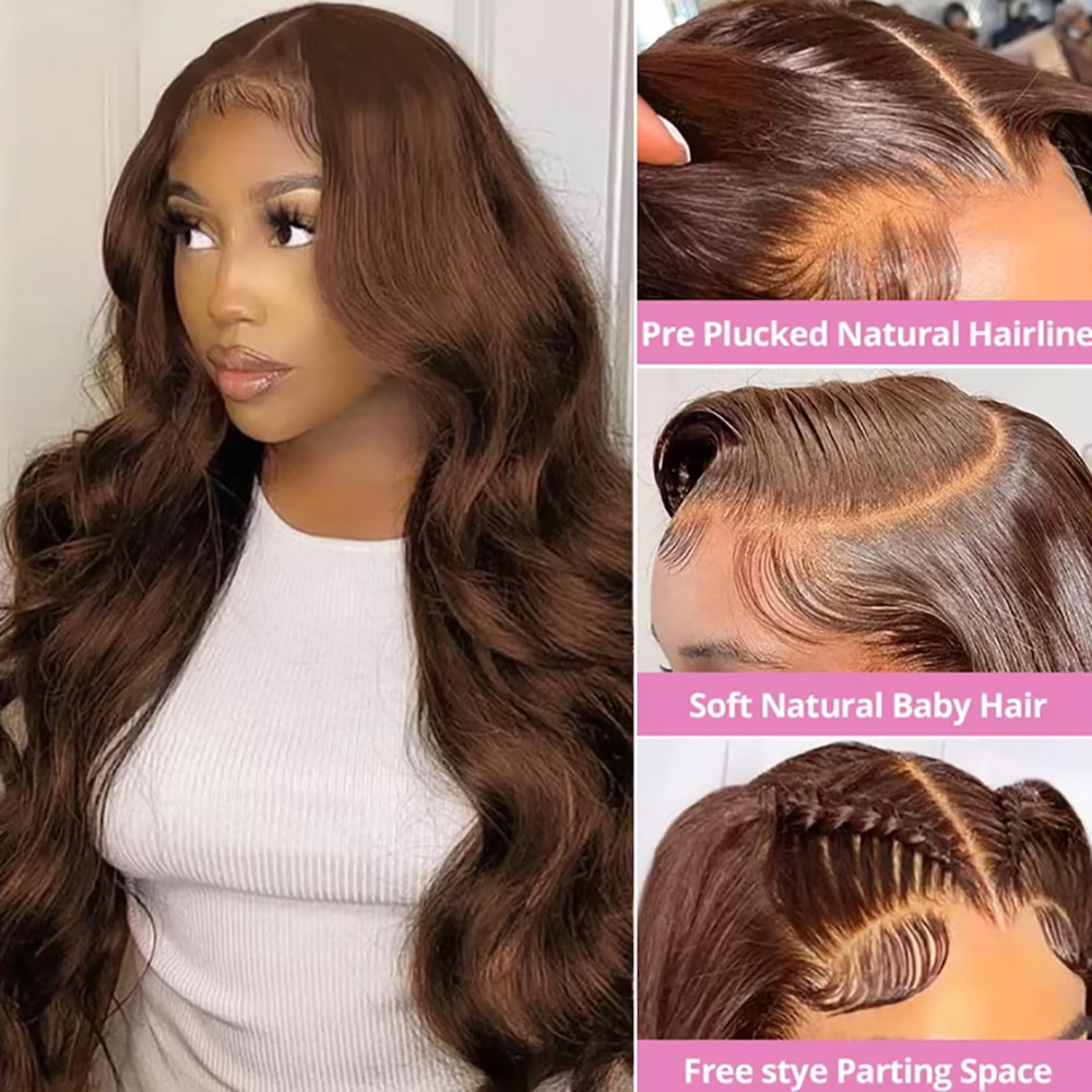 Chocolate # Peruca Body Wave 4 - Hd Lace Frontal Wig Human Hair Pre Plucked avaliação e preço