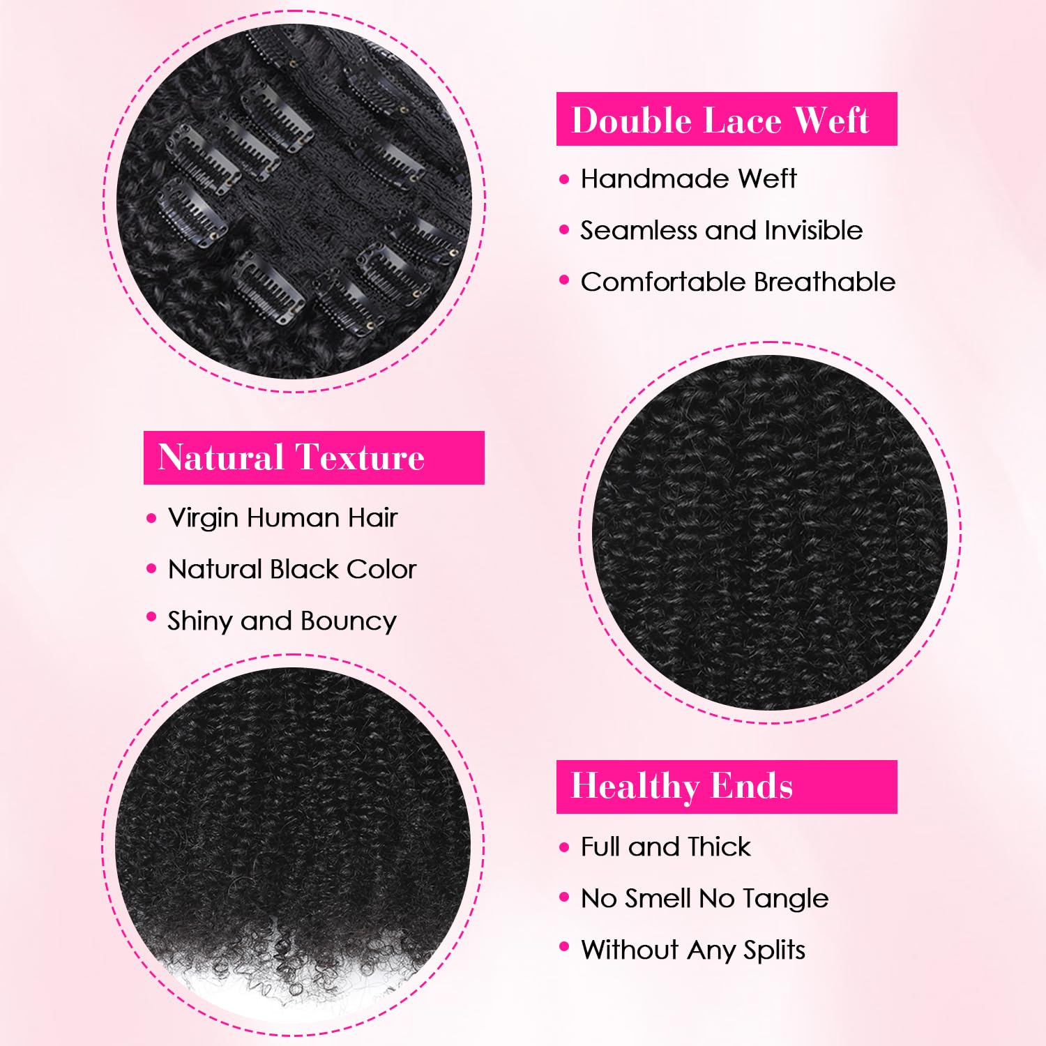Afro encaracolado clip-in exte - Seamless Clip In Hair Extensions Human Hair avaliação e preço