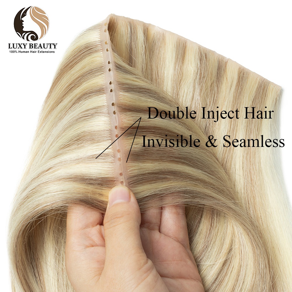 Loira injeção buraco trama ext - Invisible Tape In Extensions Real Hair avaliação e preço