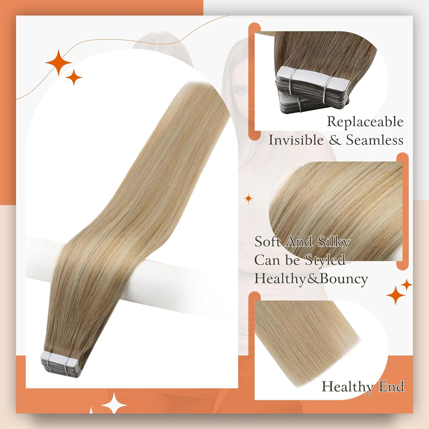 Fita omber de brilho completo  - Invisible Tape In Extensions Real Hair avaliação e preço