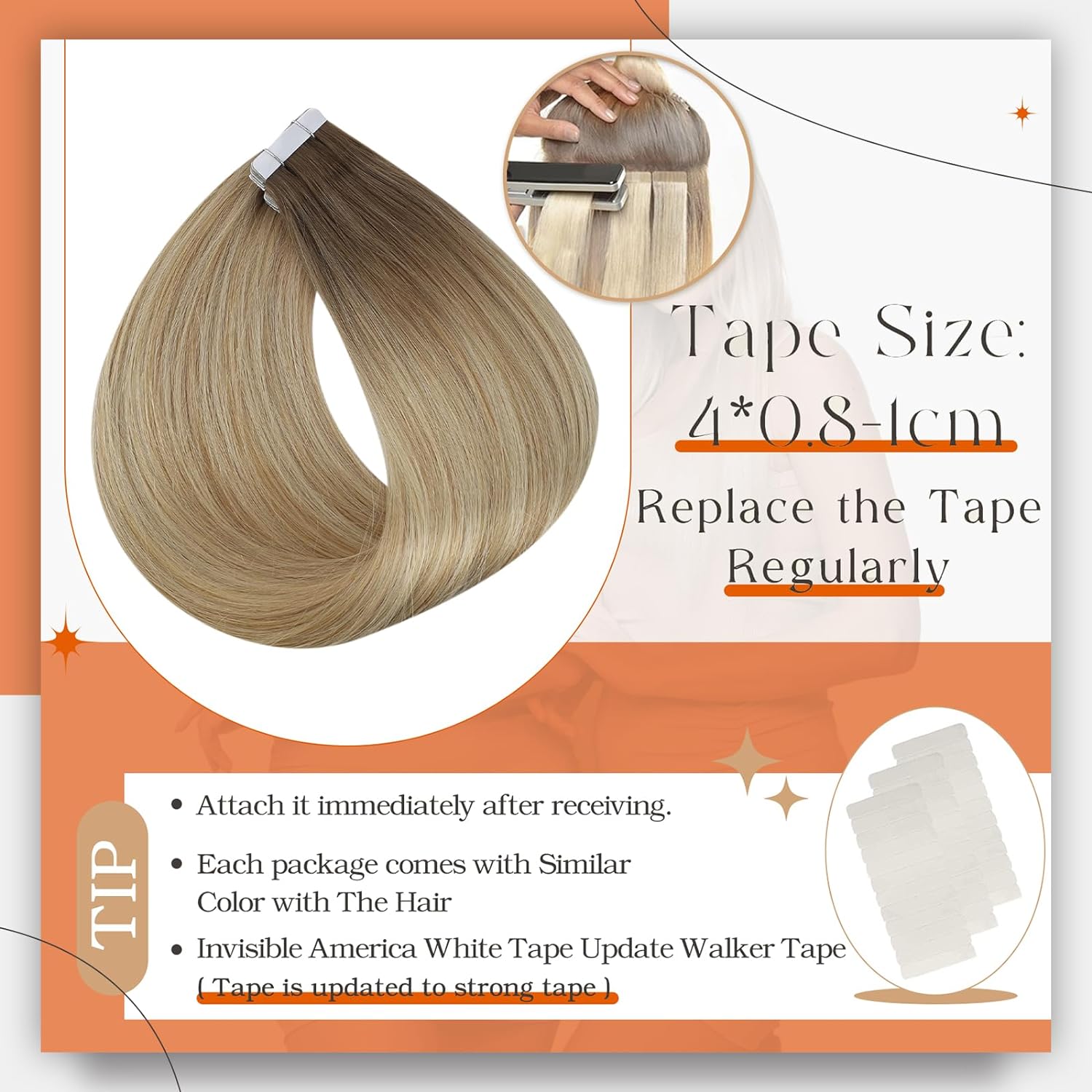 Fita omber de brilho completo  - Invisible Tape In Extensions Real Hair avaliação e preço