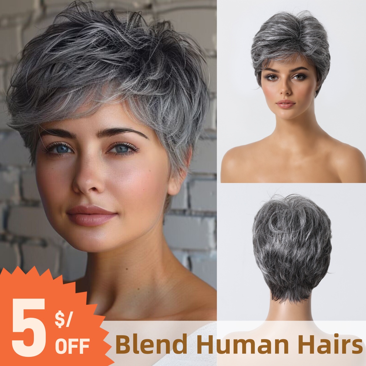 Peruca de cabelo humano cinza  - Short Pixie Cut Wig Human Hair Cheap avaliação e preço