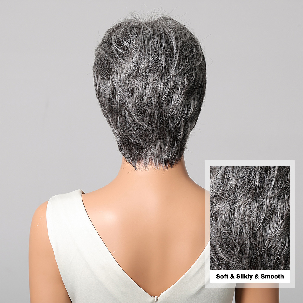 Peruca de cabelo humano cinza  - Short Pixie Cut Wig Human Hair Cheap avaliação e preço