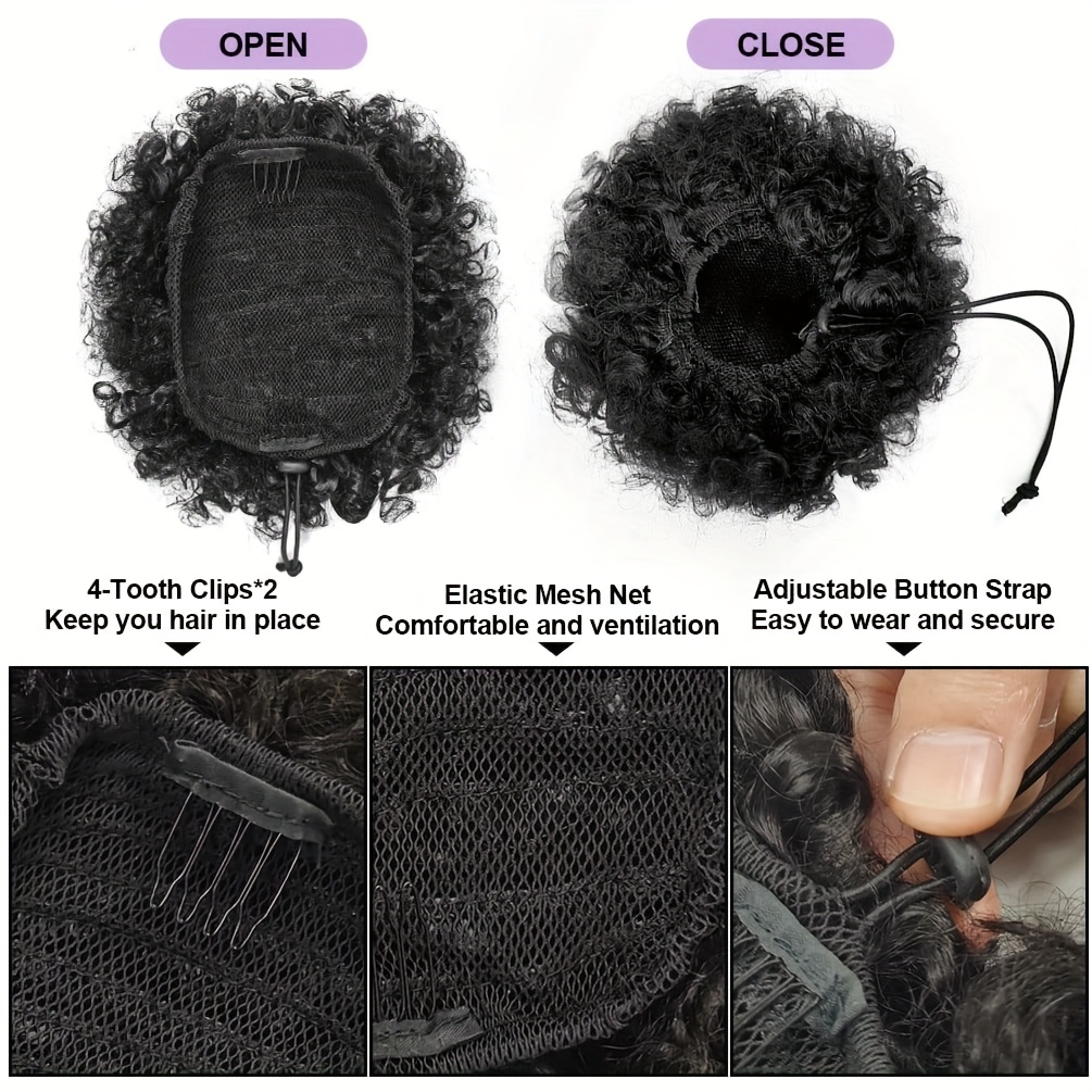 Afro kinky puffs 100% cabelo h - Drawstring Afro Curly Puff Ponytail avaliação e preço